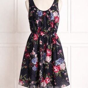 By & By Navy Floral Midi Dress With Polka Dots Size Girls XL/16